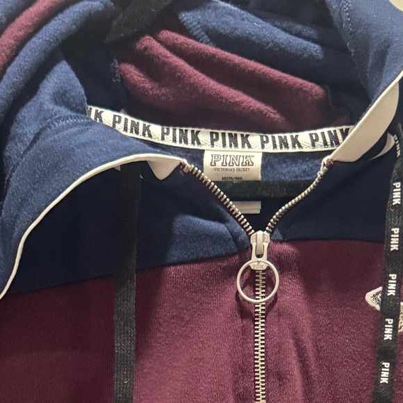 PINK Victoria's Secret Striped Dog Hoodie - Navy & Burgundy - Picture 5 of 5